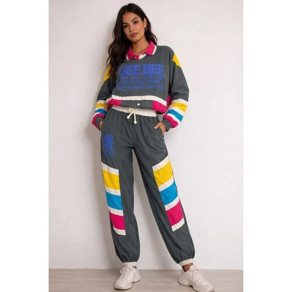 Vintage GEE BEE Cotton Tracksuit Set Colorblock Retro 80s 90s Streetwear Sz S